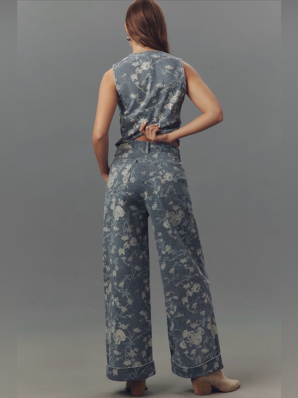 PILCRO The Leon Double Hem High-Rise Wide-Leg Cuffed Jeans Floral 30 - Picture 3 of 15
